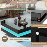 ON-TREND High Gloss Minimalist Design with LED Lights 2-Tier Square Coffee Table Black