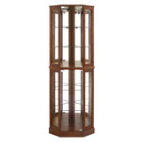 6 shelves corner Curio display cabinet with light mirror and adjustable shelves, walnut wood (excluding E26 light bulbs) - V.I.P Digital Presence