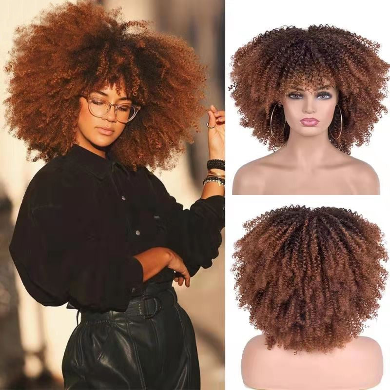 Female Hair African Small Curly Hair Explosion Head Black Chemical Fiber Wig Full Head Set - V.I.P Digital Presence