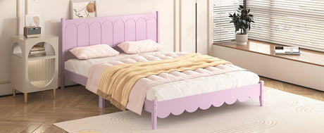 Queen Size Wood Platform Bed Frame, Retro Style Bed with Rectangular Headboard,No Need Box Spring,Pink - V.I.P Digital Presence