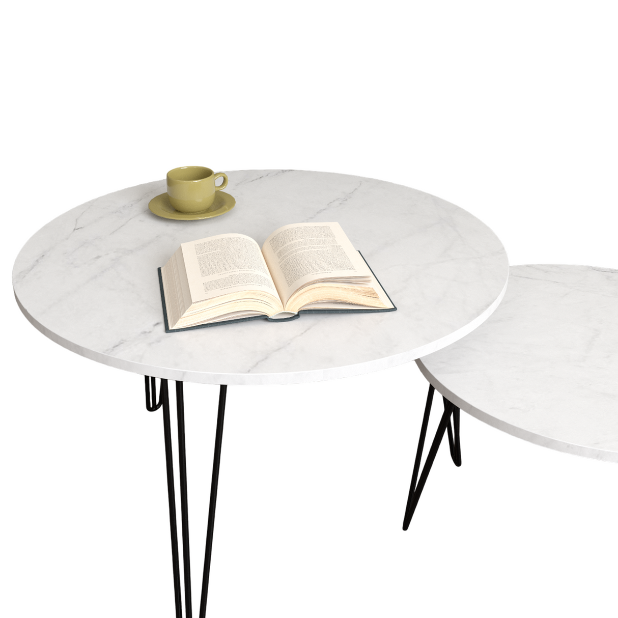 27.56'' Round Nesting Coffee Table Set of 2, Circular Nesting End Table Set Sturdy Metal Base for Living Room, bedroom, White - V.I.P Digital Presence