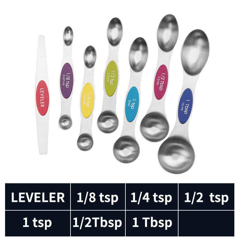 Stainless steel double headed magnetic suction spoon 8-piece set 9-piece set baking tool scale spoon set kitchen seasoning spoon - V.I.P Digital Presence