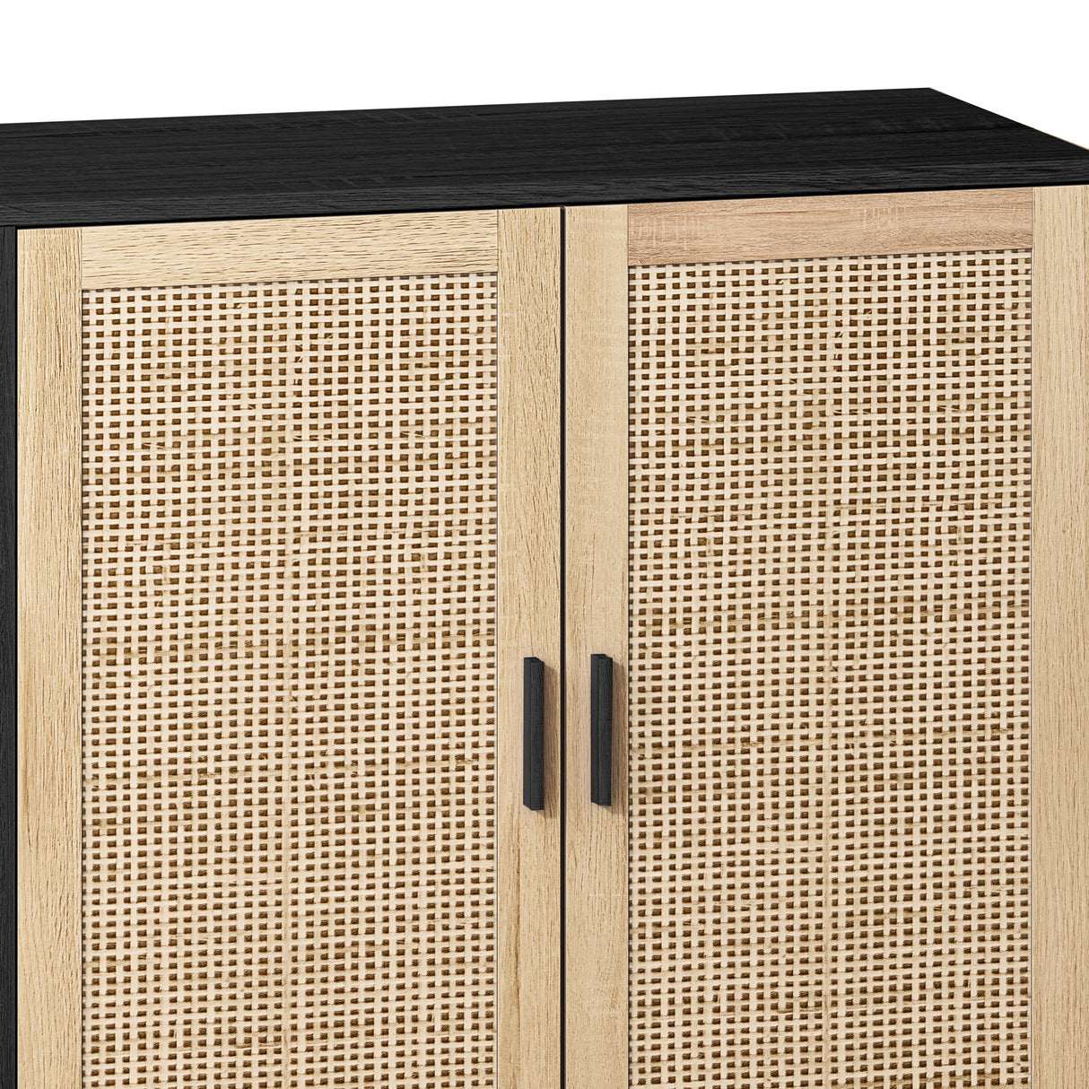 62.20"Elegant and Functional 4-Door Rattan Decorative Storage Cabinet,for Bedroom,Living Room,Office,Easy Assembly,Black - V.I.P Digital Presence