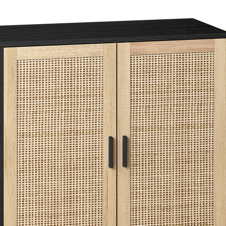 62.20"Elegant and Functional 4-Door Rattan Decorative Storage Cabinet,for Bedroom,Living Room,Office,Easy Assembly,Black - V.I.P Digital Presence