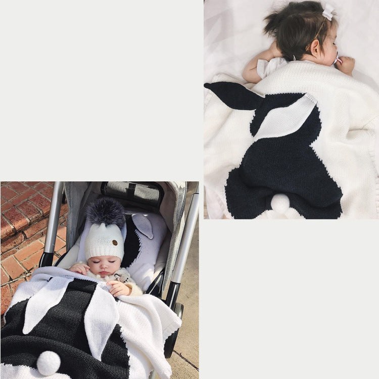 Nueva manta con orejas de conejo, manta tridimensional de conejo, manta de punto para niños, manta para bebé