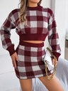 Plaid Knit Top & Skirt Sweater Set