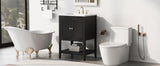 24" Black Modern Sleek Bathroom Vanity Elegant Ceramic Sink with Solid Wood Frame Open Style Shelf - V.I.P Digital Presence