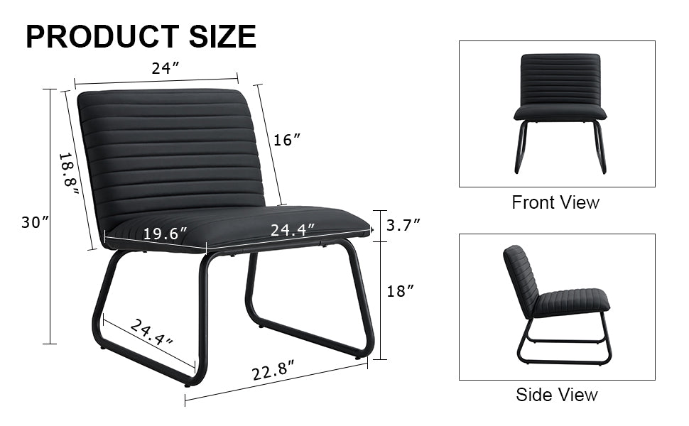 Black minimalist armless sofa chair with PU backrest paired with black metal legs