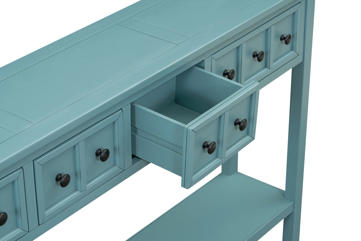 TREXM Rural Entrance Console Table 60 "Long Sofa Table with Two Different Size Drawers and Bottom Shelves for Storage (Turquoise