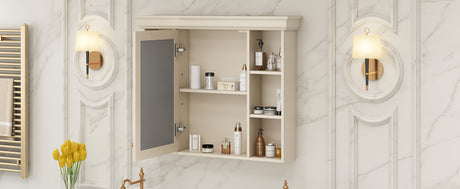 35'' x 28'' Blue Wall Mounted Bathroom Storage Cabinet with Mirror Door, Modern Bathroom Wall Cabinet with Mirror - V.I.P Digital Presence