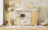 Twin Size Loft bed with L-shape Desk and Wardrobe, White - V.I.P Digital Presence