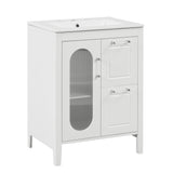 24" Bathroom Vanity with Sink, Bathroom Vanity Cabinet with Two Drawers and Door, Adjustable Shelf, Solid Wood and MDF, White - V.I.P Digital Presence