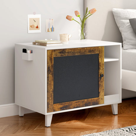 Litter Box Enclosure,Modern Hidden Cat Litter Box Enclosure Furniture with Scratching Pad for Living Room, White + vintage - V.I.P Digital Presence