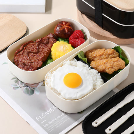 Japanese style simple bamboo lid double-layer sealed portable lunch box bento box with tableware - V.I.P Digital Presence