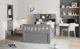 Twin Size Captain Platform Bed Frame with Storage Bookcases and Shelves,Four Drawers, Gray - V.I.P Digital Presence