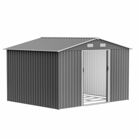 10X8 FT outdoor tool storage shed with metal foundation and lockable door, all-weather metal shed, gray - V.I.P Digital Presence
