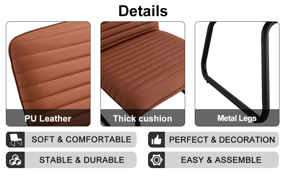 Brown minimalist armless sofa chair with PU backrest and black metal legs