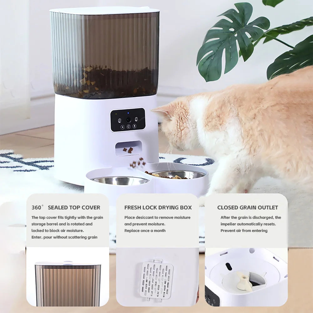 5L Double Bowls Smart Automatic Cat Feeder With Camera Cat Dry Food Video Dispenser Pet Smart Voice Recorder Auto Feeder For Dog - V.I.P Digital Presence