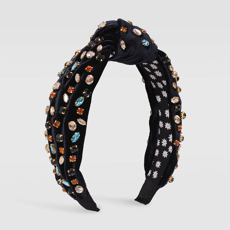 Exaggerated Fashion Hair Bands Female Corduroy Temperament Sweet Hair Ornaments Wide Side Knotted With Diamonds Headband - V.I.P Digital Presence