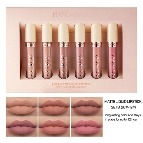 HANDAIYAN 6 Matte Rose Lip Gloss Liquid Lipstick Not Easy to Dip Cup Matte Lip Gloss Set Gift Box - V.I.P Digital Presence