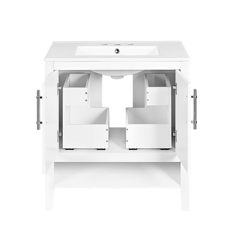 30" Bathroom Vanity with Sink  Multi-functional Bathroom Cabinet with Doors and Drawers Solid Frame and MDF Board, White - V.I.P Digital Presence