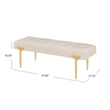 48'' Modern Ottoman Bench Velvet Bench Upholstered Footrest With Gold Metal Legs And Padded Seat For Bedroom Living Room - V.I.P Digital Presence