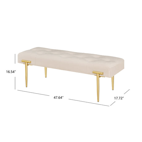48'' Modern Ottoman Bench Velvet Bench Upholstered Footrest With Gold Metal Legs And Padded Seat For Bedroom Living Room - V.I.P Digital Presence