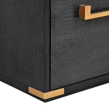 70 inch classic and traditional executive desk with metal trim, writing desk with 2 file drawers, USB ports, and sockets, black - V.I.P Digital Presence