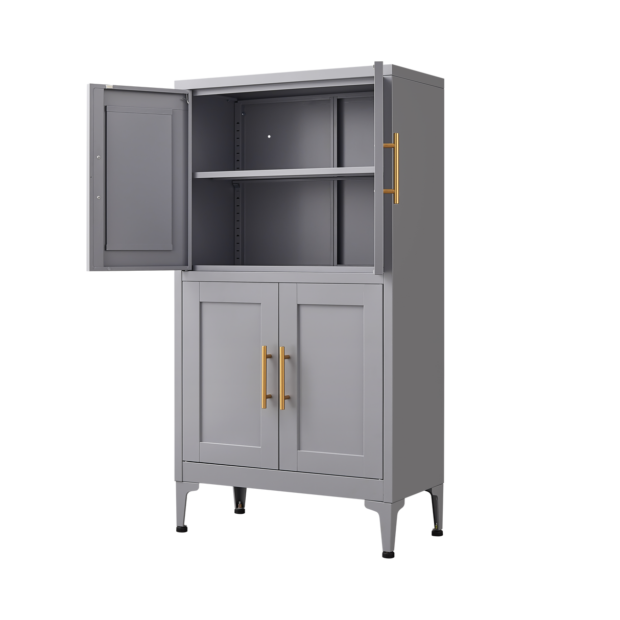 Grey metal kitchen storage cabinet, kitchen pantry storage cabinet with door and shelf, adjustable leveling feet - V.I.P Digital Presence