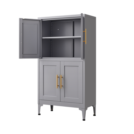 Grey metal kitchen storage cabinet, kitchen pantry storage cabinet with door and shelf, adjustable leveling feet - V.I.P Digital Presence