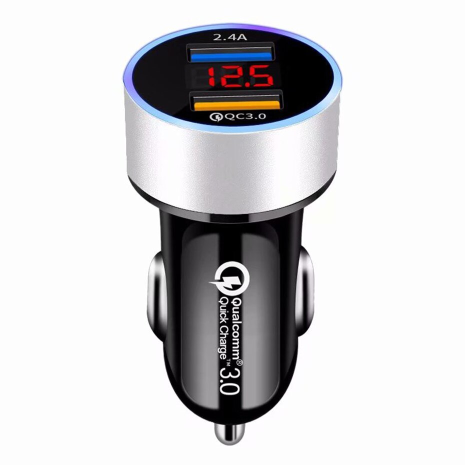 QC3.0+2.4A Dual USB Car Charger LCD Display 12-24V Cigarette Socket Lighter Fast Charger Power Auto USB Adapter Upgraded - V.I.P Digital Presence
