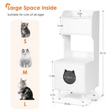 White wooden hidden cat trash can with rack and trash can shell, indoor cat house pet box, storage cabinet - V.I.P Digital Presence