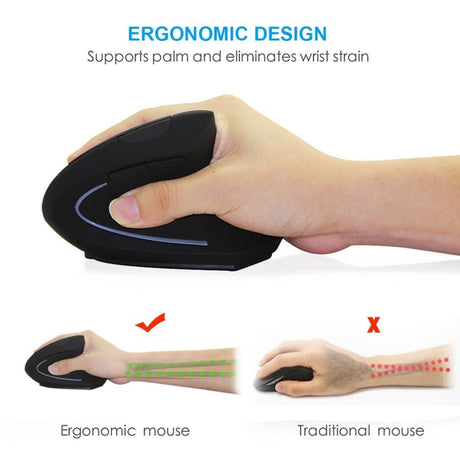 Wireless Mouse Ergonomic Optical 2.4G 800/1200/1600DPI Colorful Light Wrist Healing Vertical Mouse - V.I.P Digital Presence