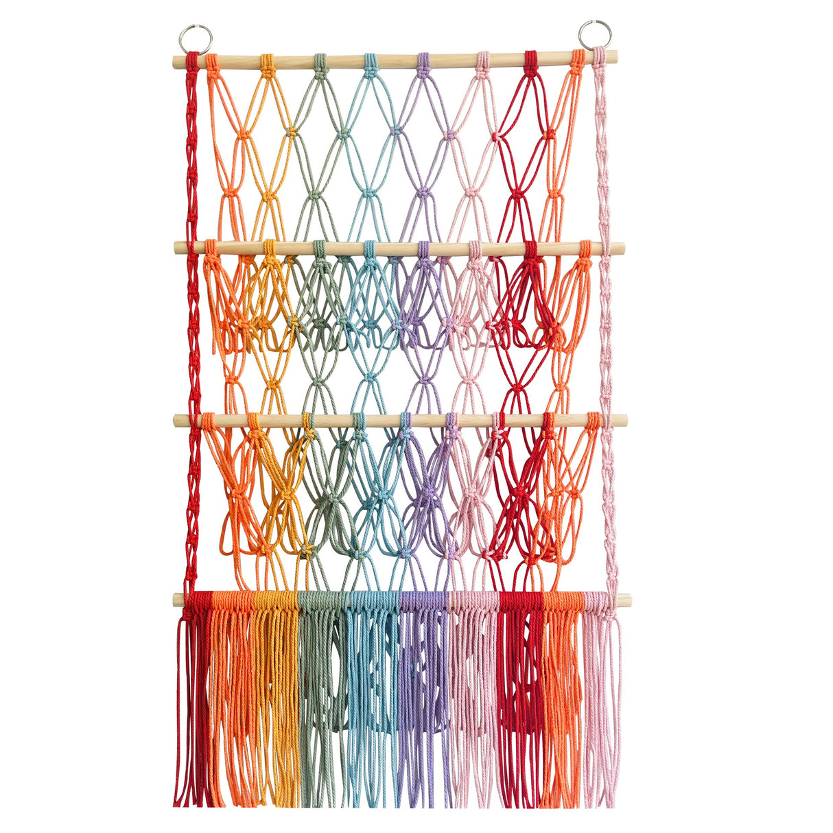 Simple decoration of shelves for children's rooms book ornaments wooden sticks 3-layer plush Bohemian toy storage net bag - V.I.P Digital Presence