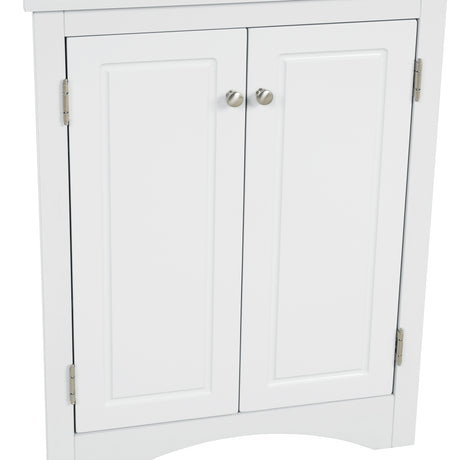 White Triangle Bathroom Storage Cabinet with Adjustable Shelves, Freestanding Floor Cabinet for Home Kitchen - V.I.P Digital Presence
