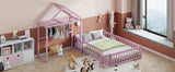 Wooden Full Size Children's Bed with Detachable Headboard and Integrated Clothes Drying Rack, Pink - V.I.P Digital Presence