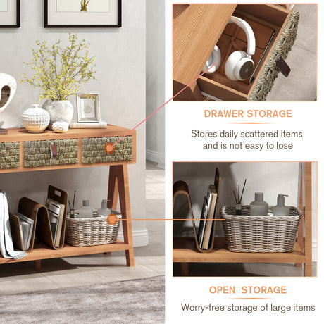 Medieval modern console table with entrance storage space, multifunctional entrance table with 3 drawers, open storage rack - V.I.P Digital Presence