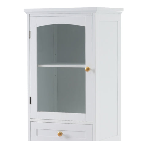 High bathroom storage cabinet with glass door, freestanding, two drawers and adjustable shelves, MDF board, painted white - V.I.P Digital Presence