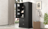 Tall Bathroom Storage Cabinet, Cabinet with Two Doors and Drawers, Adjustable Shelf, MDF Board, Black - V.I.P Digital Presence
