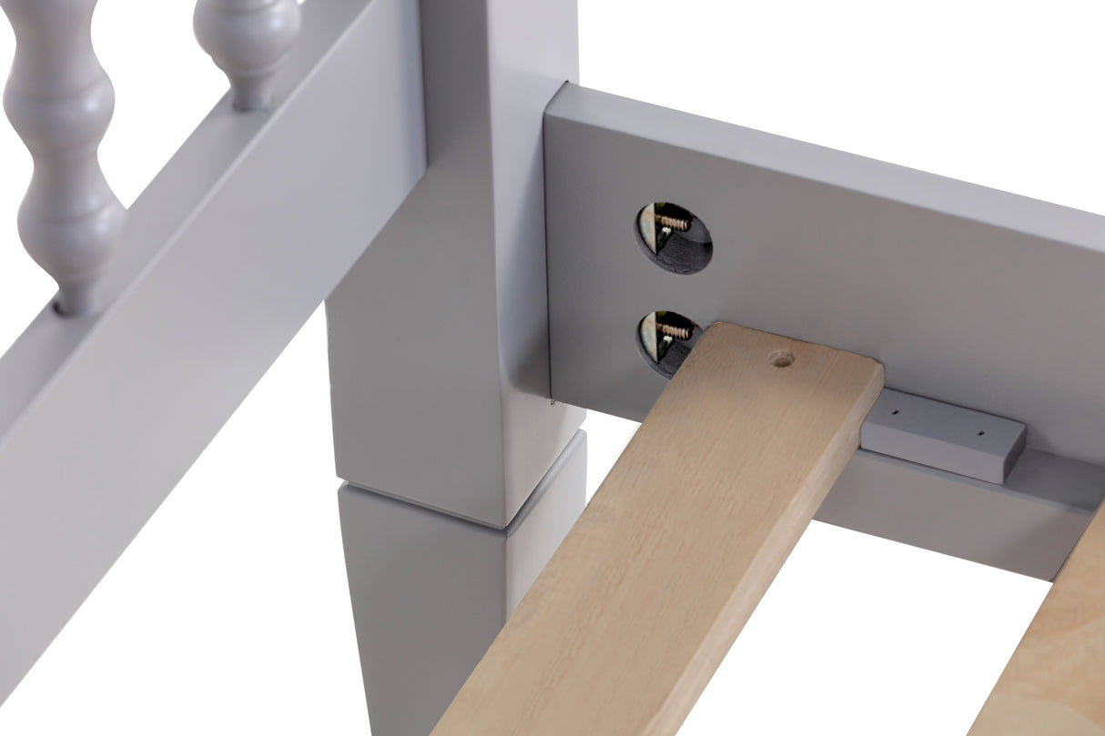 Twin Bed with Column-Decoration Headboard, with Bed Slats,Grey - V.I.P Digital Presence