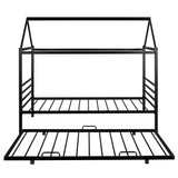 Twin Size Metal House Shape Platform Bed with Trundle Black