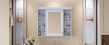 35'' x 28'' Blue Wall Mounted Bathroom Storage Cabinet with Mirror Door, Modern Bathroom Wall Cabinet with Mirror - V.I.P Digital Presence