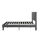 Queen Size Upholstered Platform Bed Frame Wood Slat Support Grey - V.I.P Digital Presence