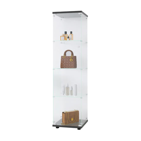 4 glass display cabinets with door shelves, floor standing antique bookshelf, 64.7 "* 16.7" * 14.3 ", black - V.I.P Digital Presence