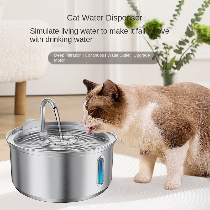 4L Stainless Steel Pet Water Dispenser with Round Viewing Window and Large Capacity LED for Cats and Dogs - V.I.P Digital Presence