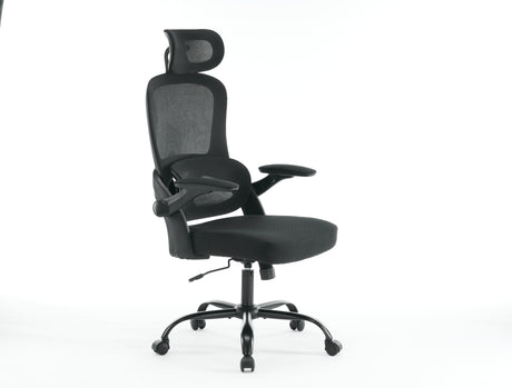High backrest mesh office chair with 3D armrests, rotating computer task chair with adjustable 2D headrest, tilt function black - V.I.P Digital Presence