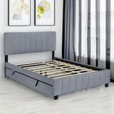 Queen Size Velvet Upholstered Platform Bed with 2 Drawers and 1 Twin XL Trundle- Gray - V.I.P Digital Presence
