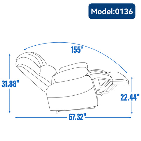 Large Manual Recliner Chair in Fabric for Living Room, Grey - V.I.P Digital Presence