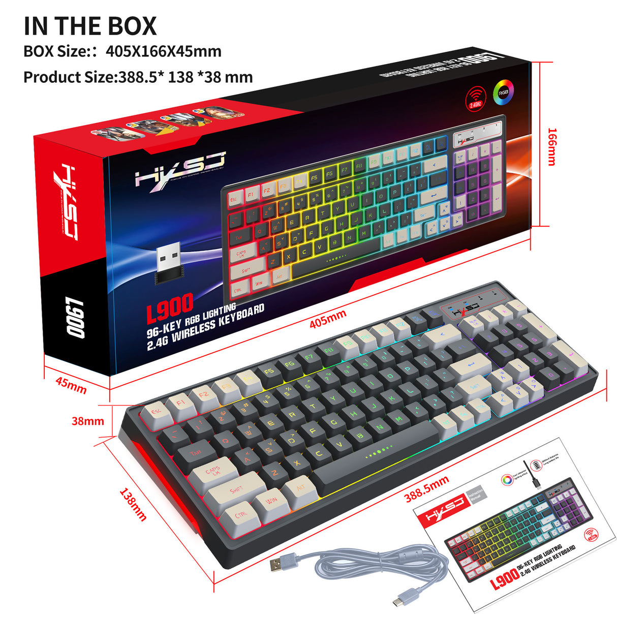 Gaming keyboard RGB backlight two-color keycaps gray and white double color 2.4G wireless membrane keyboard - V.I.P Digital Presence