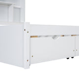 Full Size Platform Bed with Storage Headboard and 2 Drawers, White - V.I.P Digital Presence